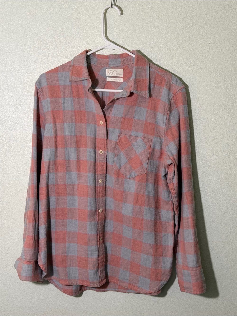 J.Crew Classic Fit Shirt In Buffalo Check Flannel Women’s Sz 10 Orange Gray